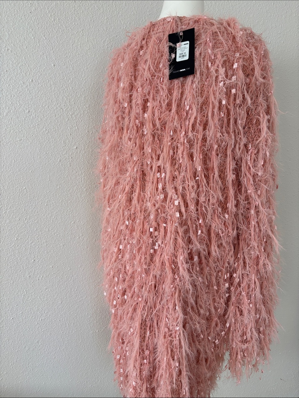 NWT! Pink Blush Shaggy Teddy Cardigan Open Swing Sweater Coat - Picture 6 of 8